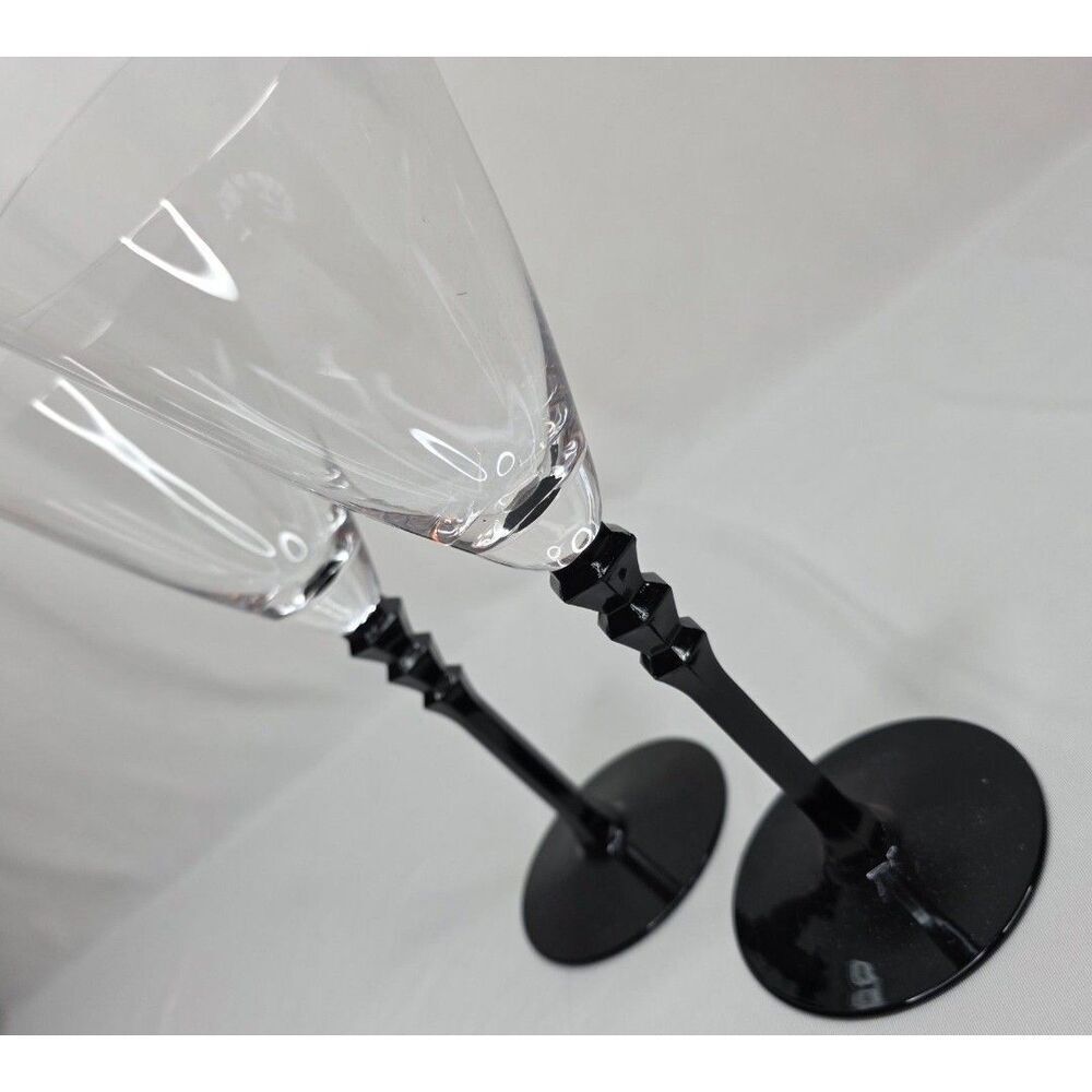 Vintage Sasaki Black Tie Crystal Martini Glasses | Pair | Black Geometric Stem - Picture 8 of 11